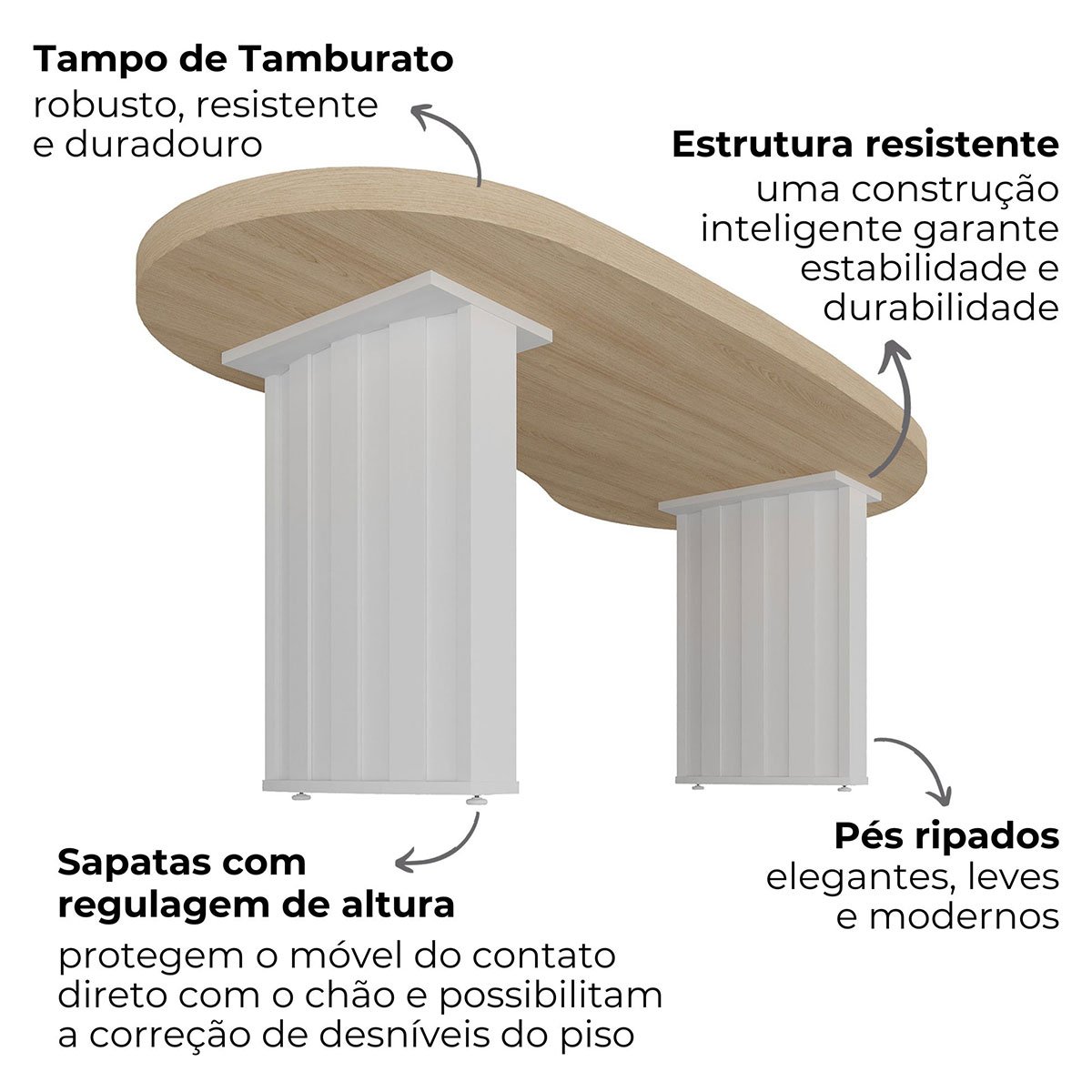 Mesa para Escritório com Tampo Curvado e Pés Ripados Carvalho/Branco