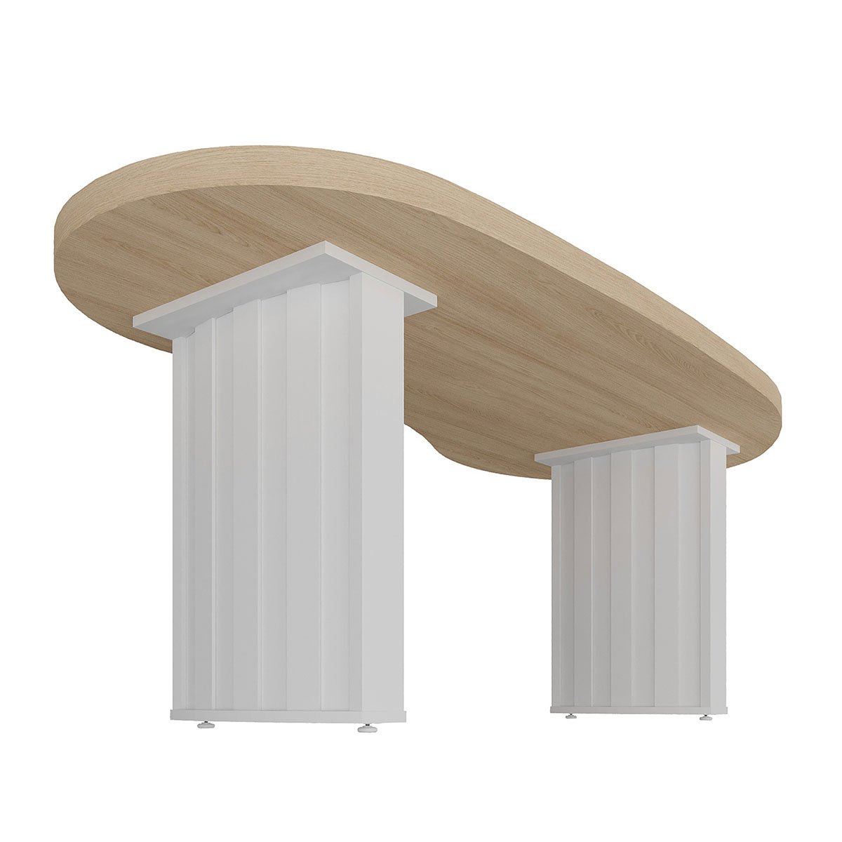Mesa para Escritório com Tampo Curvado e Pés Ripados Carvalho/Branco