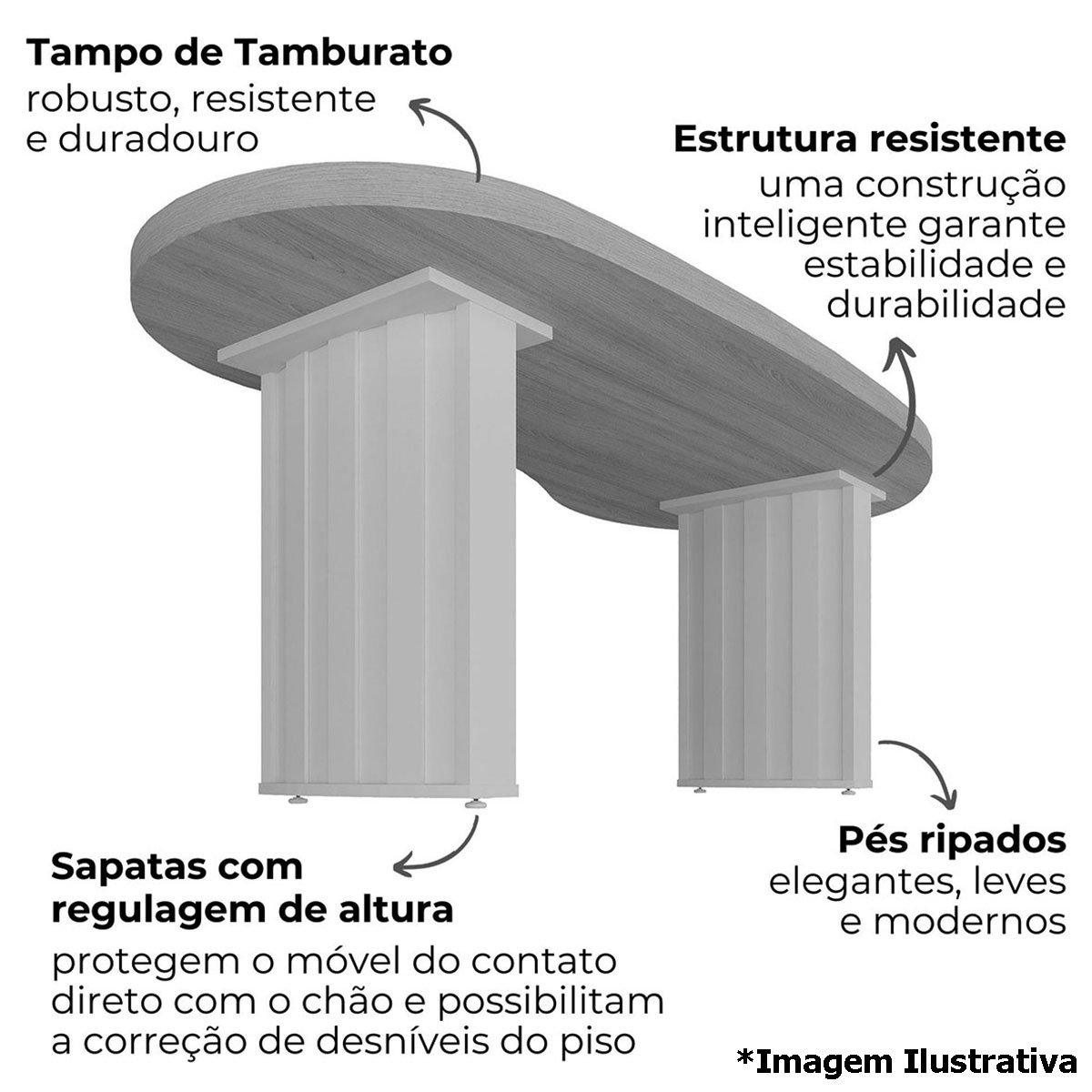 Mesa para Escritório com Tampo Curvado e Pés Ripados Nogal/Preto