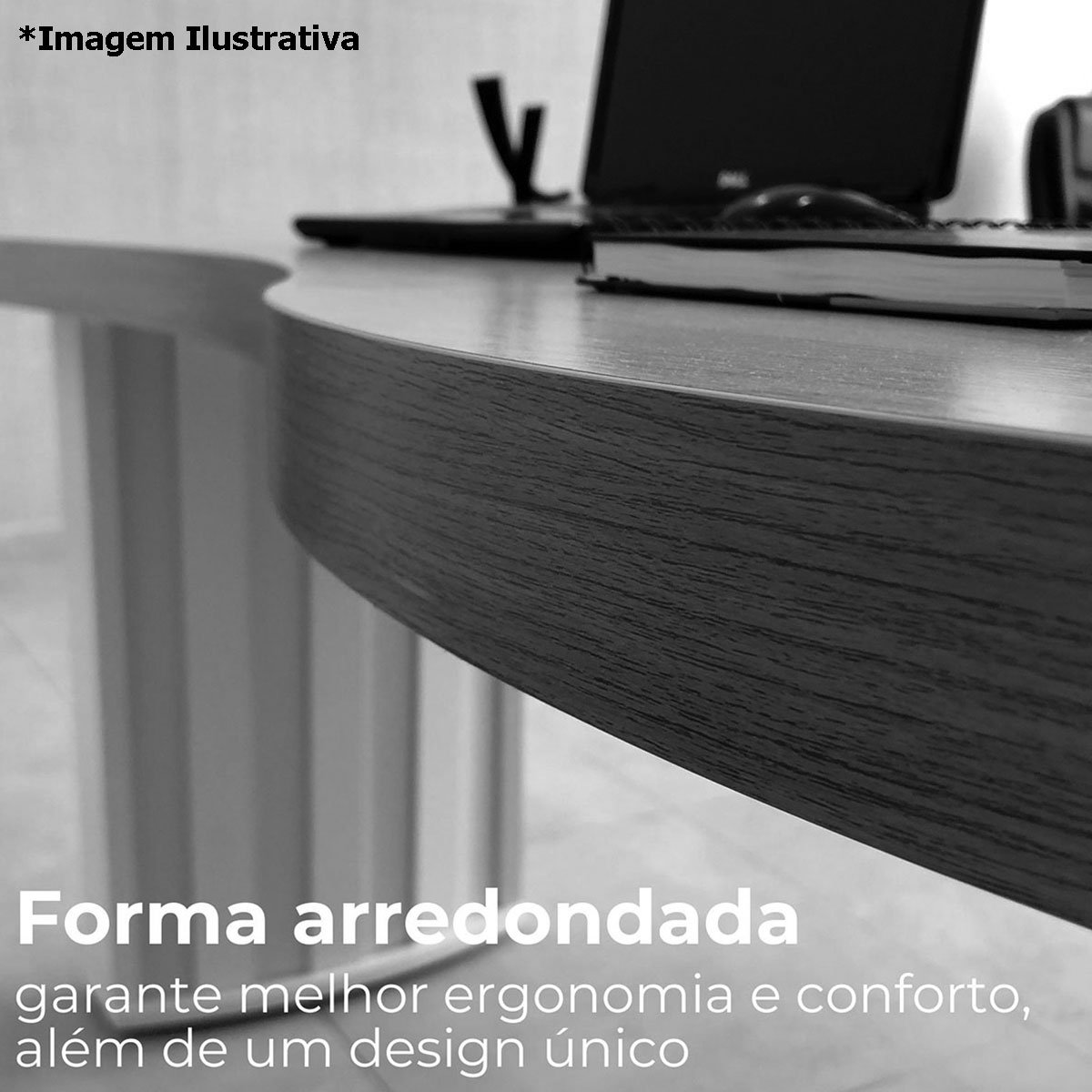 Mesa para Escritório com Tampo Curvado e Pés Ripados Nogal/Preto