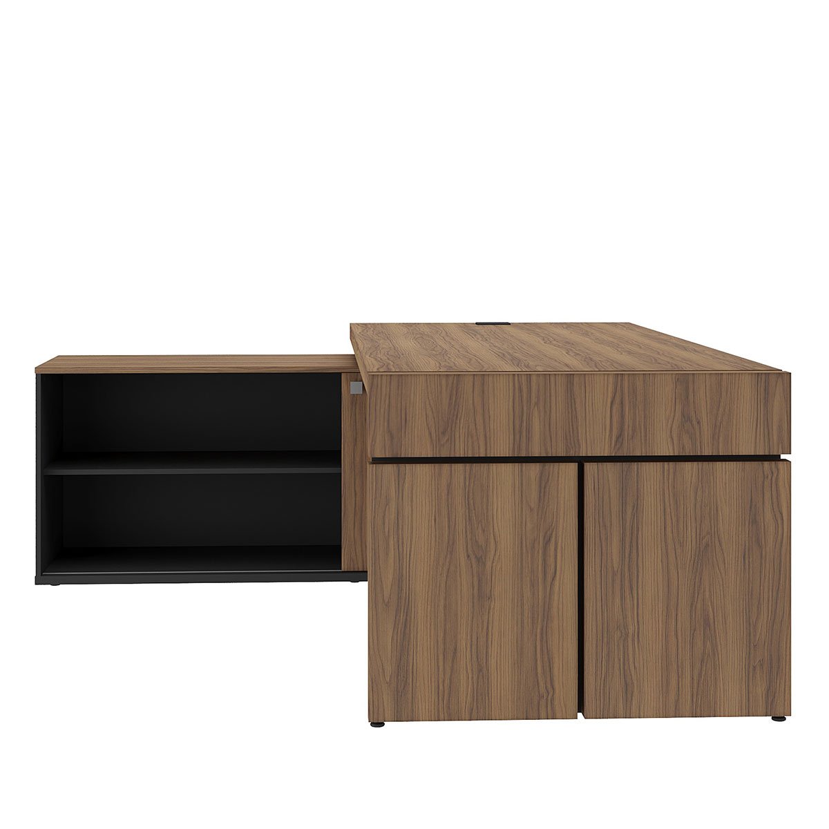 Mesa para Escritório em L Diretor com 1 Porta de Correr Nogal/Preto
