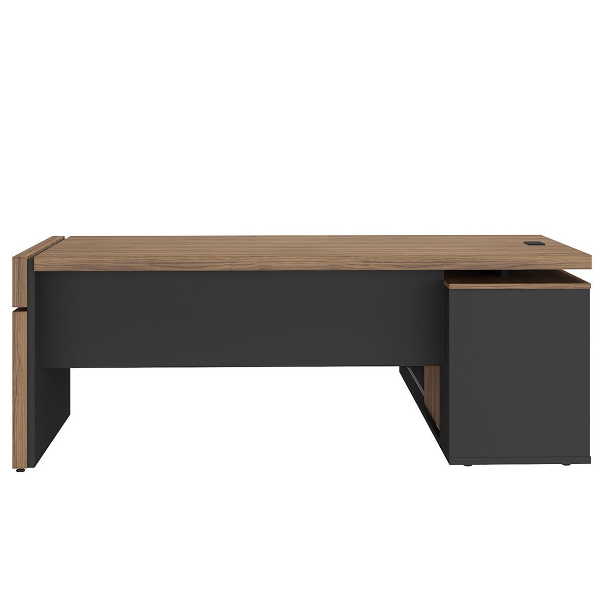 Mesa para Escritório em L Diretor com 1 Porta de Correr Nogal/Preto