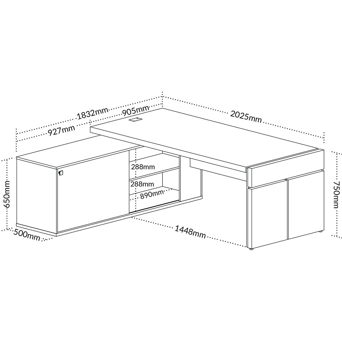 Mesa para Escritório em L Diretor com 1 Porta de Correr Nogal/Preto