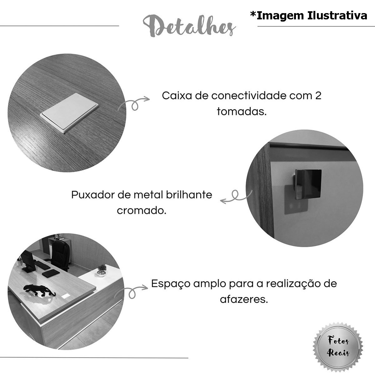 Mesa para Escritório em L Diretor com 1 Porta de Correr Nogal/Preto