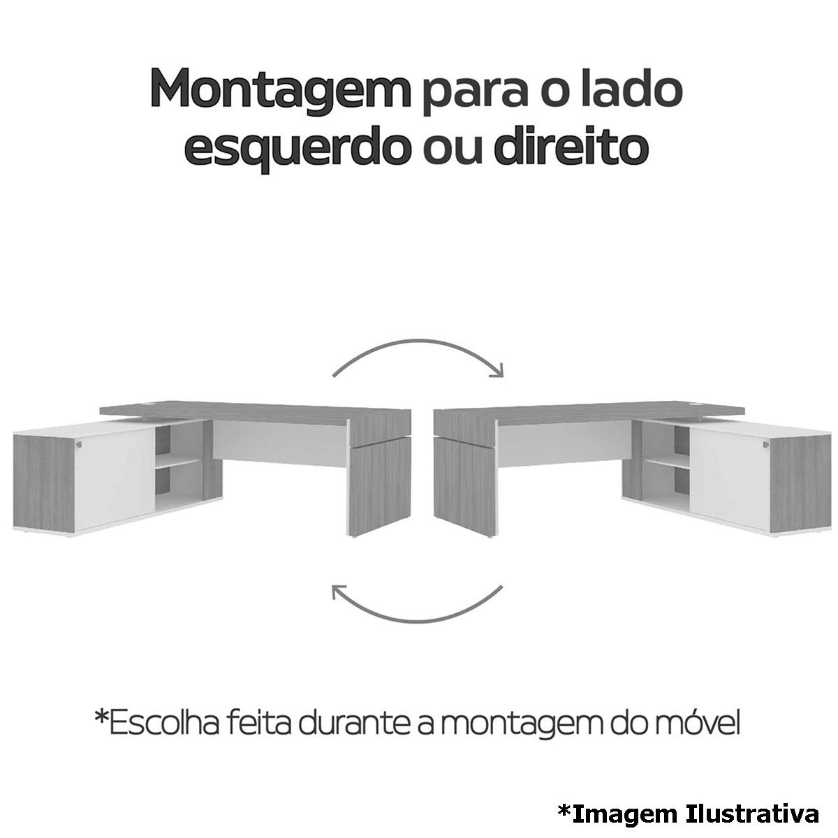 Mesa para Escritório em L Diretor com 1 Porta de Correr Nogal/Preto