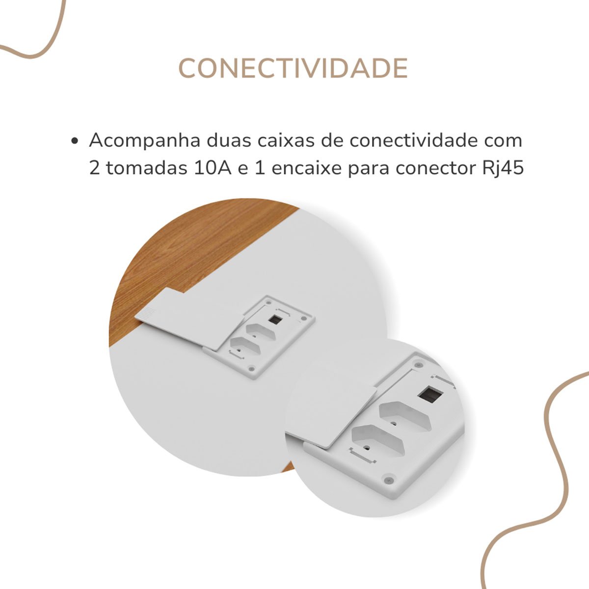 Mesa para Escritório para Reunião com 2 Tomadas Freijó/Branco