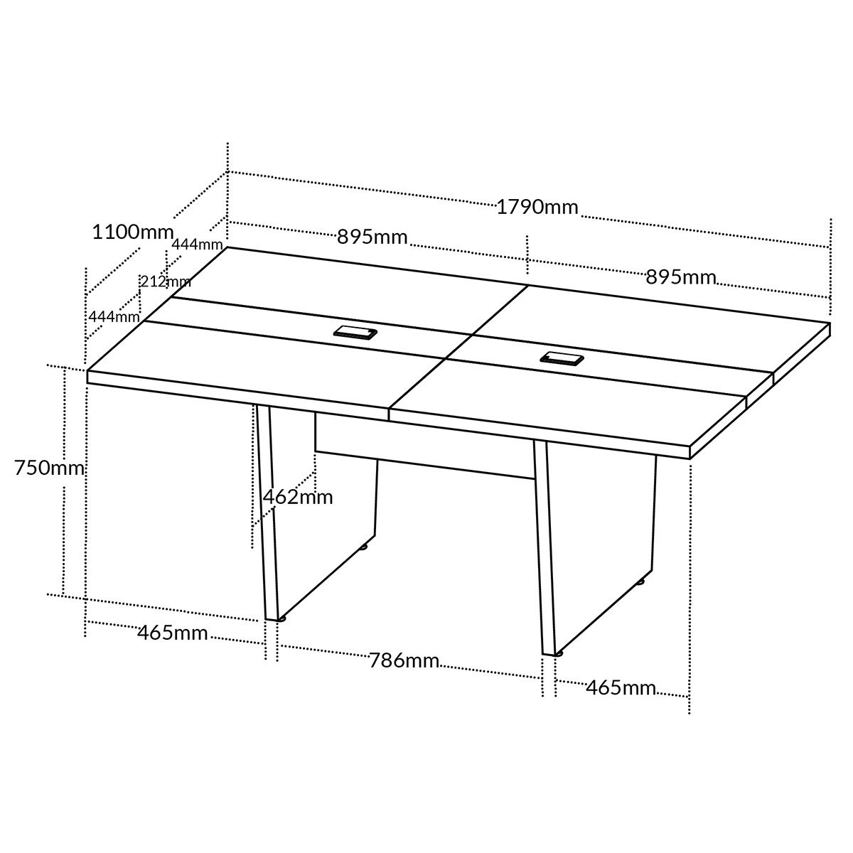 Mesa para Escritório para Reunião com 2 Tomadas Nogal/Preto