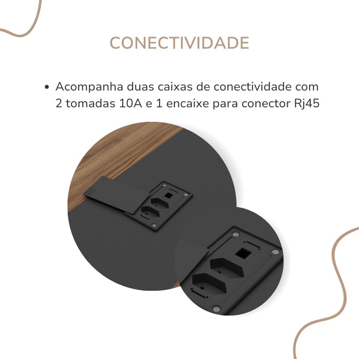 Mesa para Escritório para Reunião com 2 Tomadas Nogal/Preto