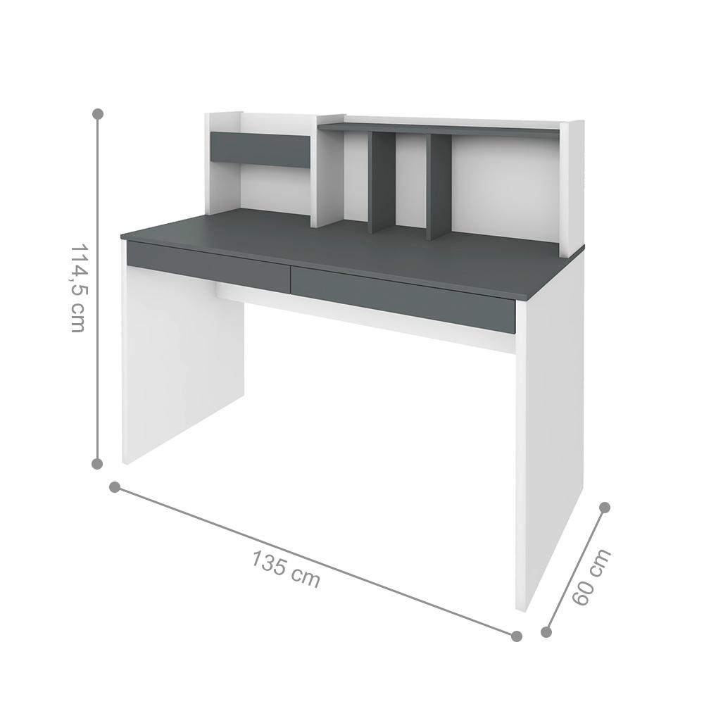 Mesa para Estudo 4 Gavetas Nevada Grafito Branco