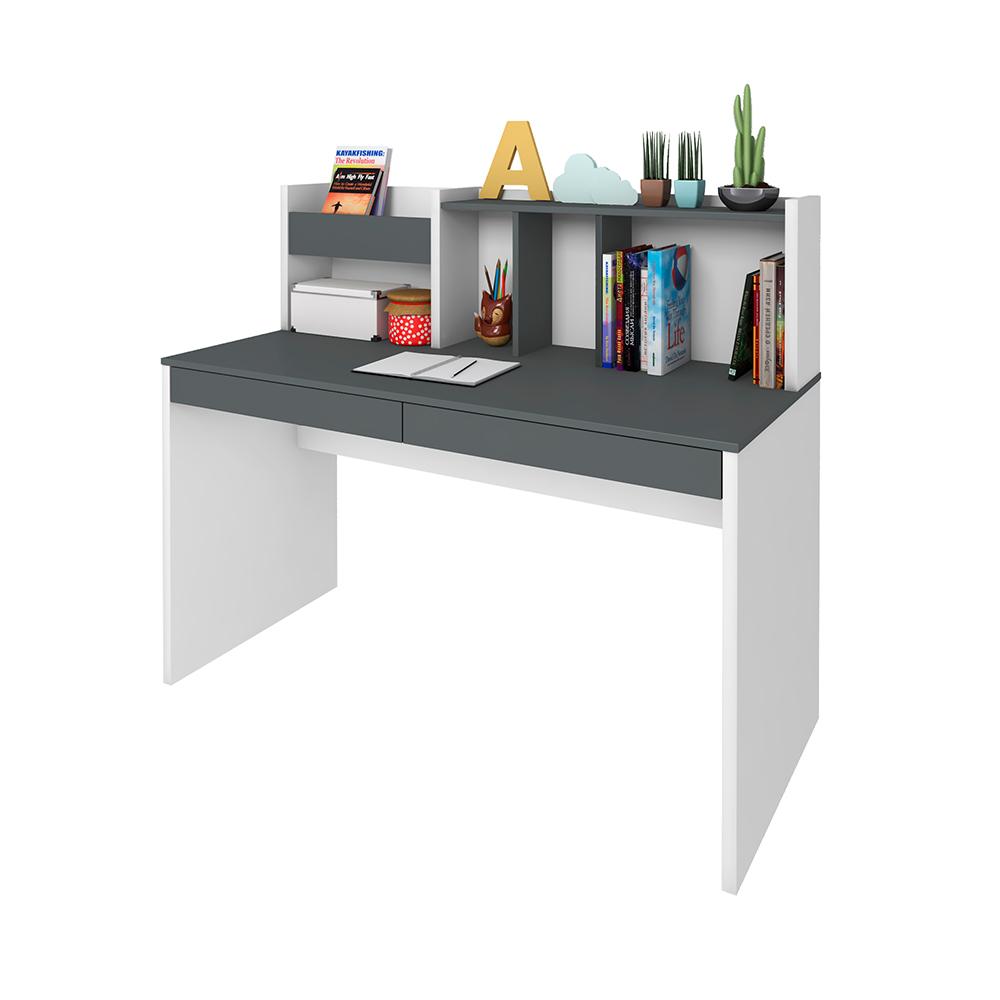 Mesa para Estudo 4 Gavetas Nevada Grafito Branco