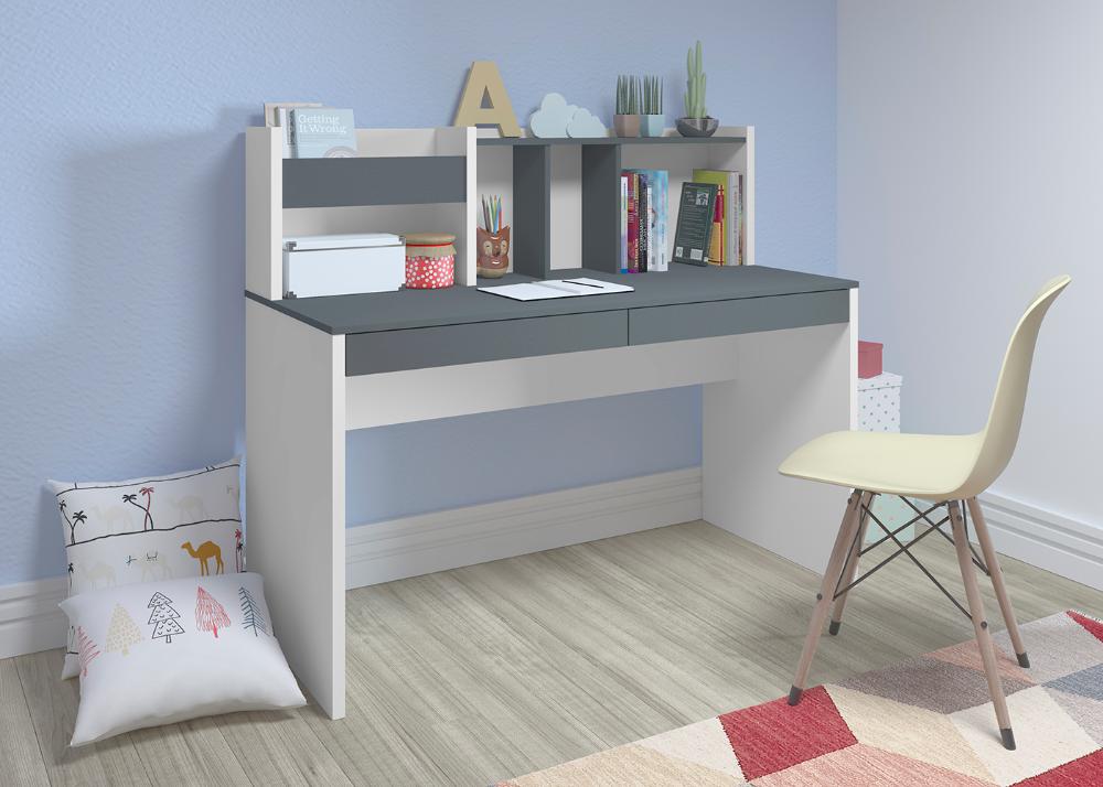 Mesa para Estudo 4 Gavetas Nevada Grafito Branco