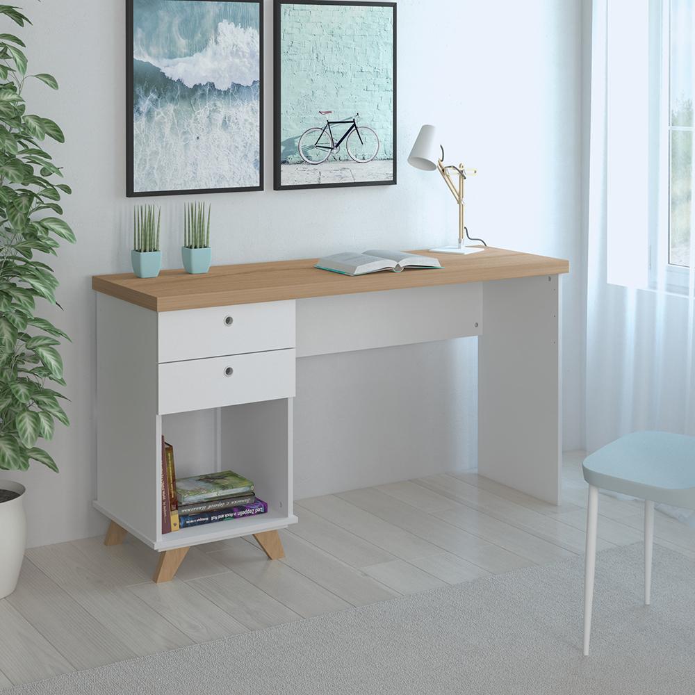 Mesa para Quarto Retrô 2 Gavetas New Jersy Olmo Branco