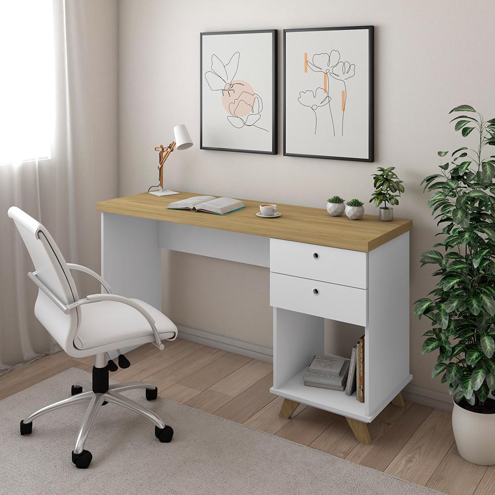 Mesa para Quarto Retrô 2 Gavetas New Jersy Olmo Branco