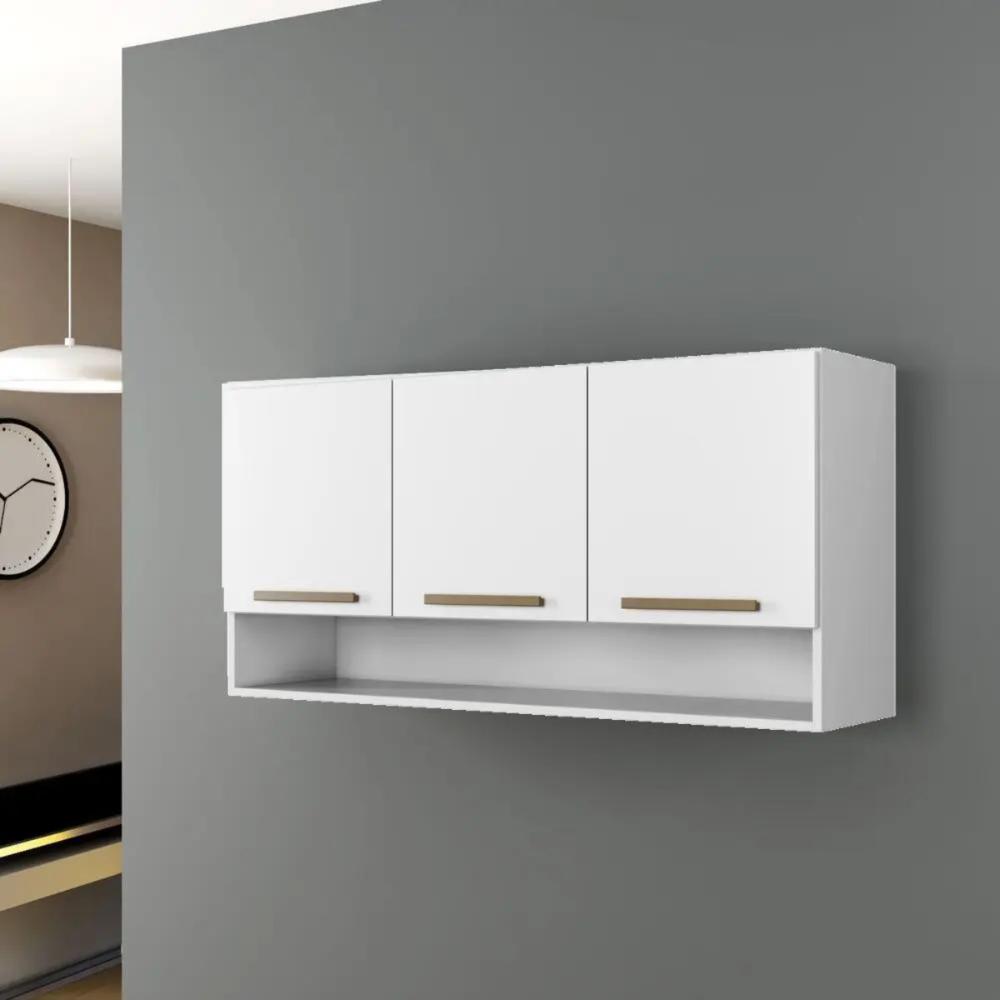 Armário Aéreo Plus 3 Portas com Nicho Arte Móveis Branco