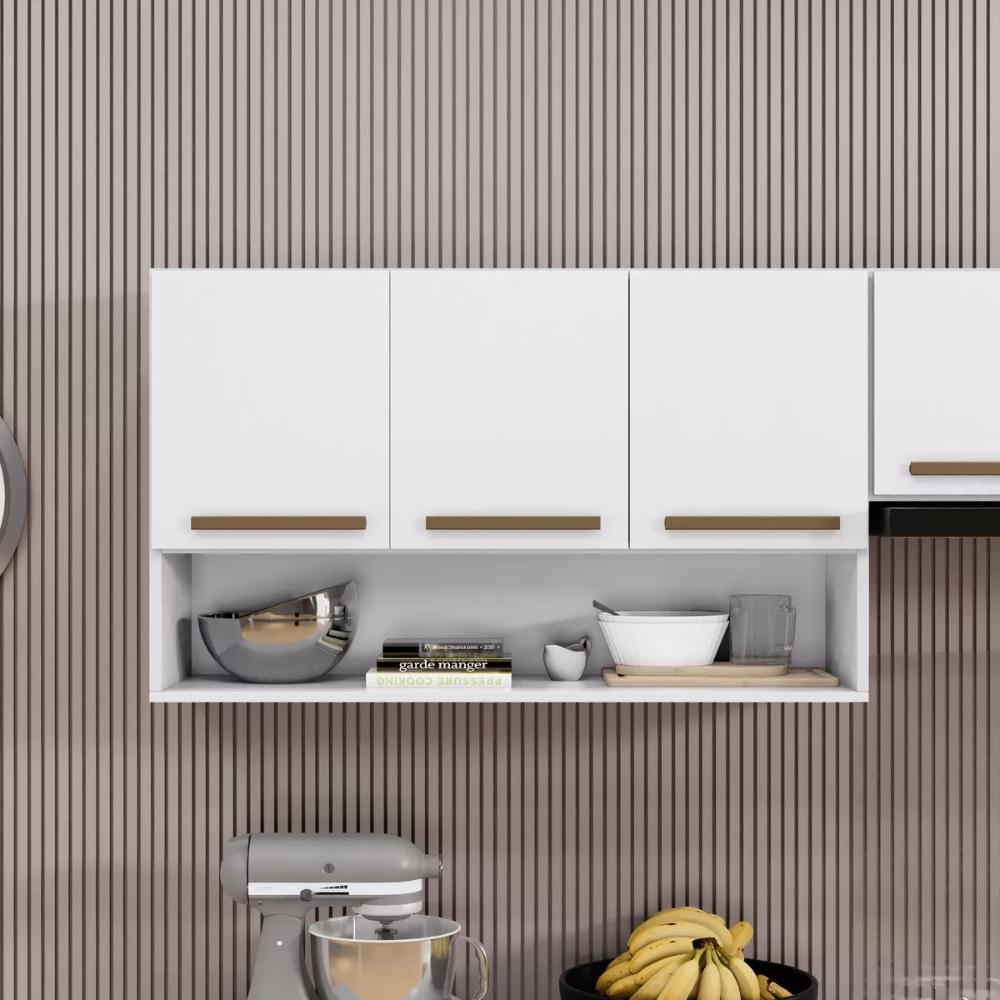Armário Aéreo Plus 3 Portas com Nicho Arte Móveis Branco