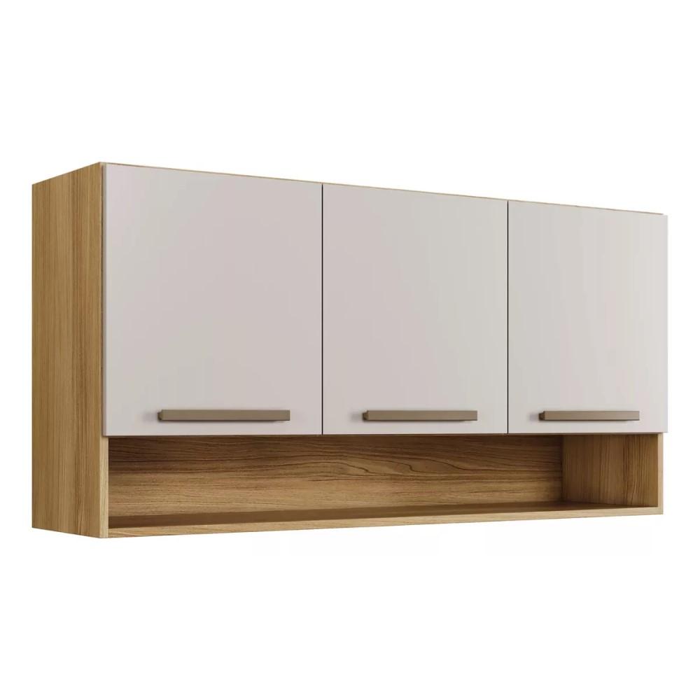 Armário Aéreo Plus 3 Portas com Nicho Arte Móveis Cinamomo Off White