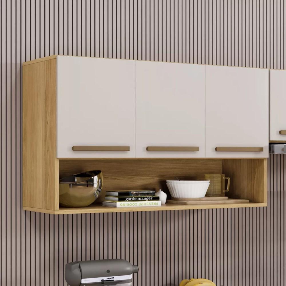 Armário Aéreo Plus 3 Portas com Nicho Arte Móveis Cinamomo Off White