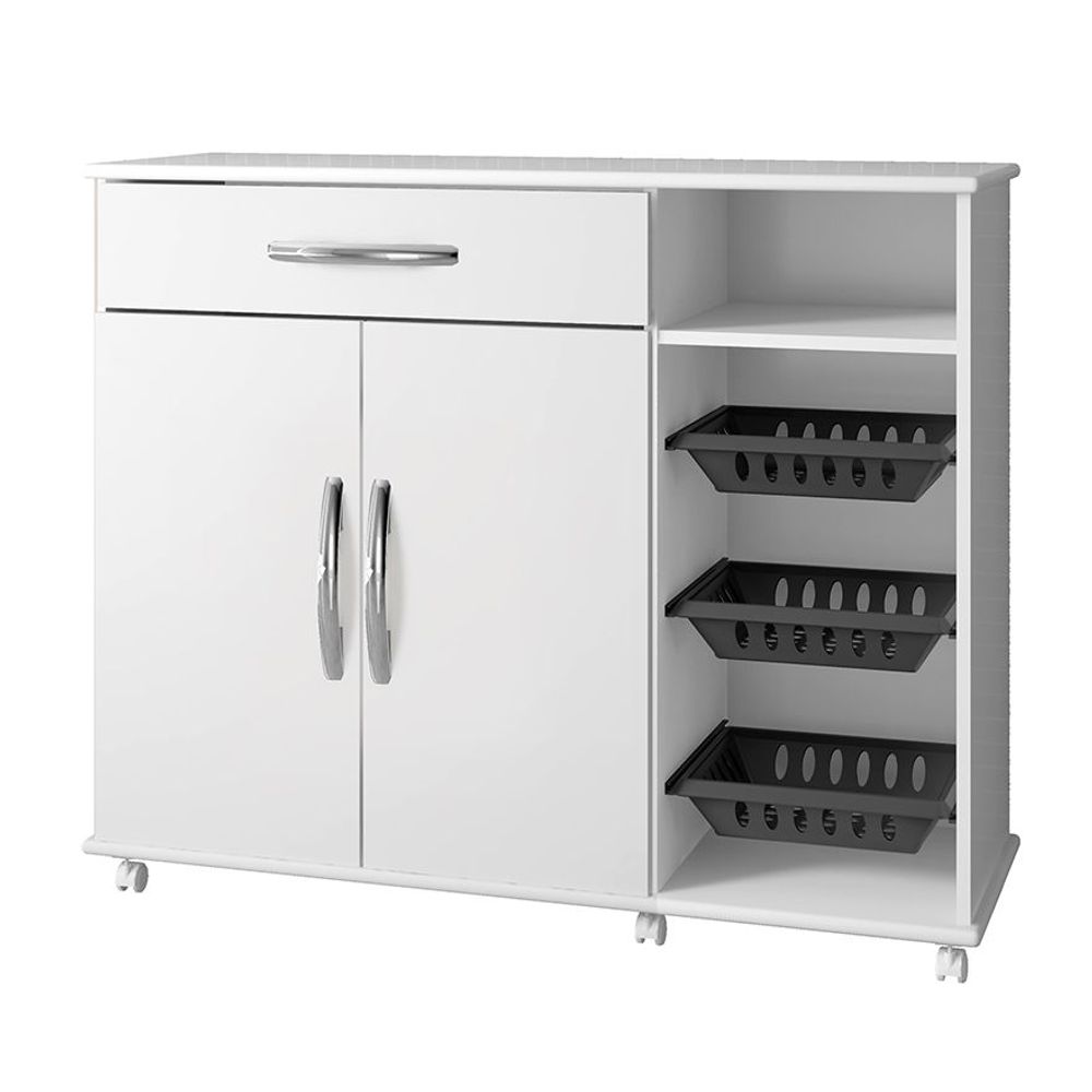 Armário Cozinha com Fruteira Salinas Arte Móveis 2 Portas 1 Gaveta 3 Cestos Gaveta Flex Branco, Preto