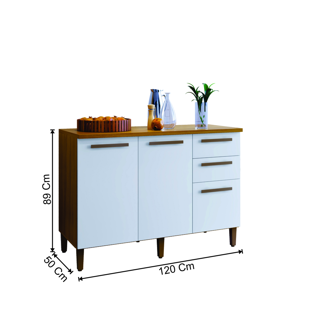 Balcão Diamante 3 Portas 2 Gavetas Arte Móveis Freijó/Branco