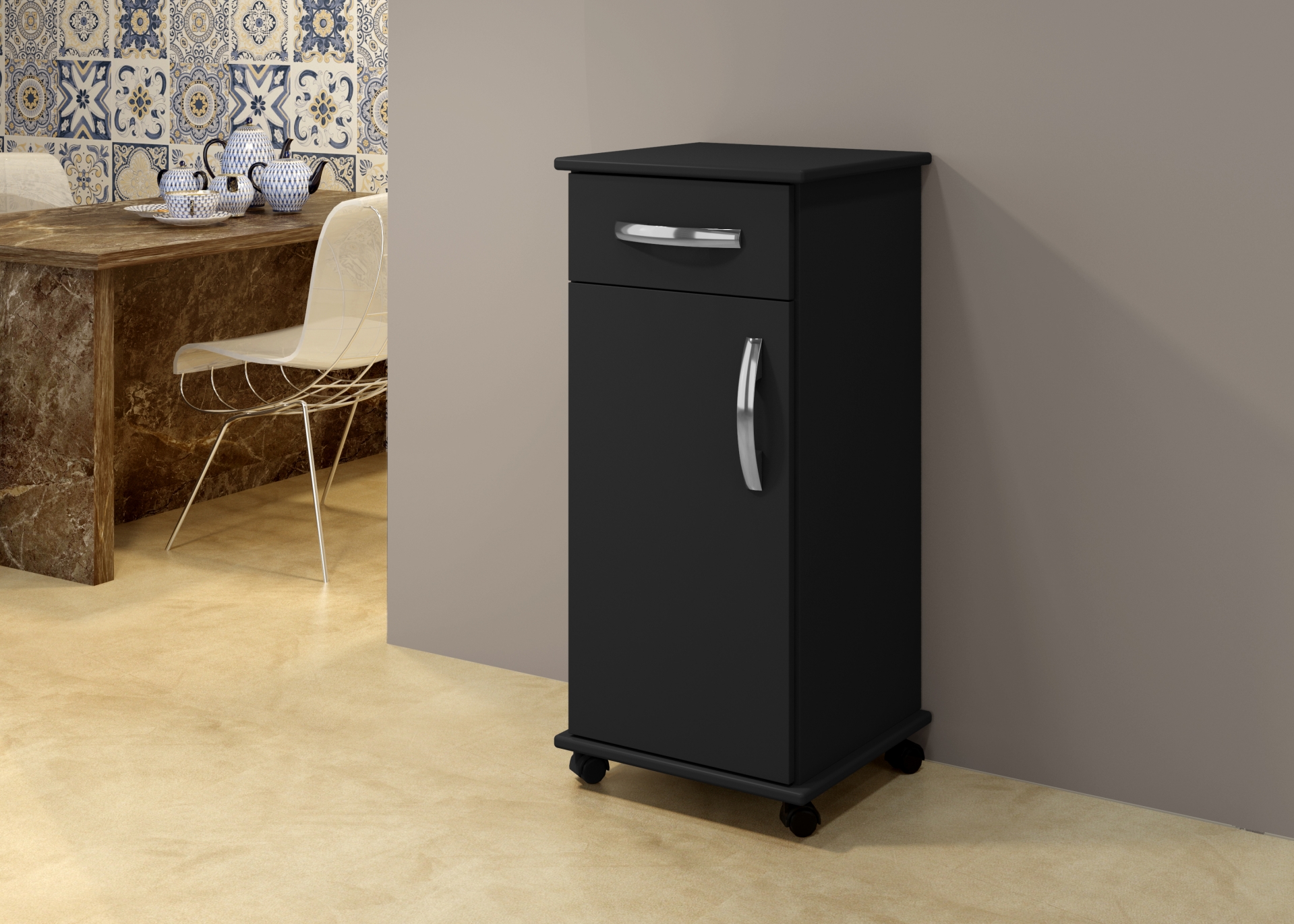 Balcão Para Cozinha Palmas 1 Porta Com 1 Gaveta Arte Móveis Preto
