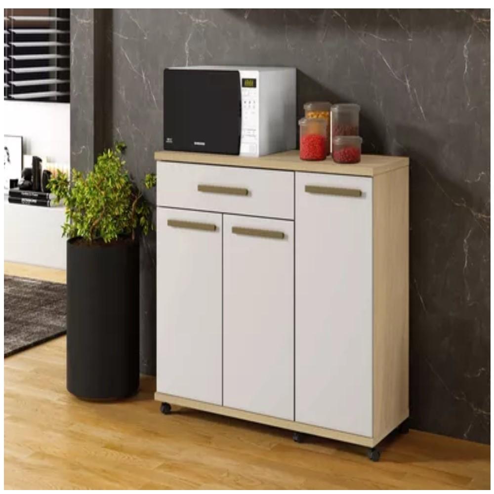 Balcão de Cozinha Parati 3 Portas 1 Gaveta Cinamomo Off White
