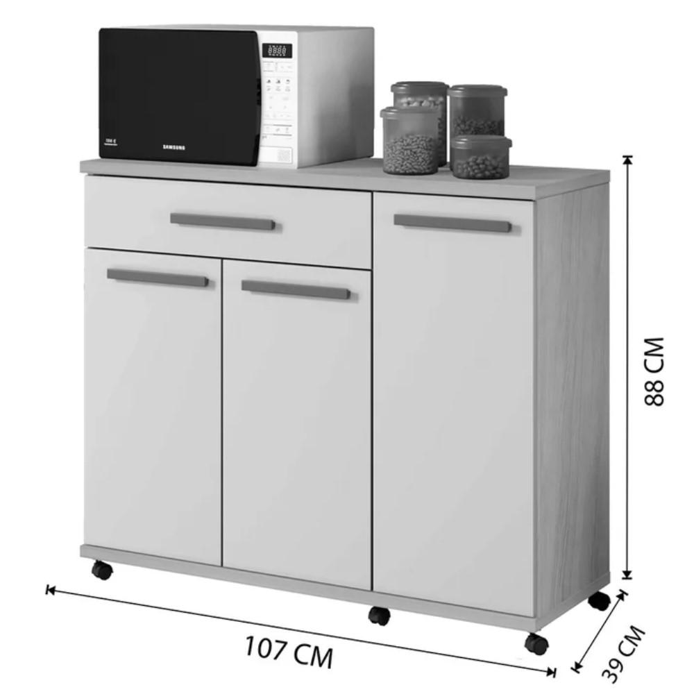 Balcão de Cozinha Parati 3 Portas 1 Gaveta Cinamomo Off White