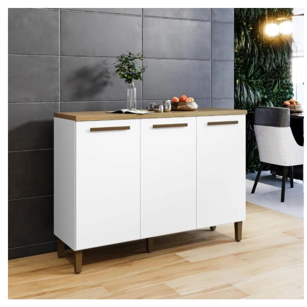 Balcão de Cozinha Vega 3 Portas Arte Móveis Cinamomo Branco