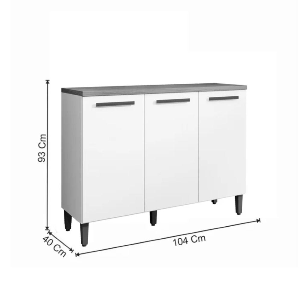 Balcão de Cozinha Vega 3 Portas Arte Móveis Cinamomo Branco