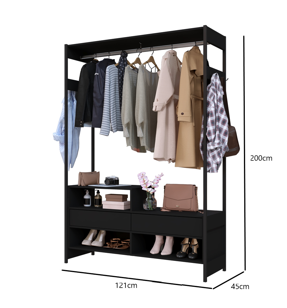 Closet Madrid 2 Nichos Arte Moveis Preto