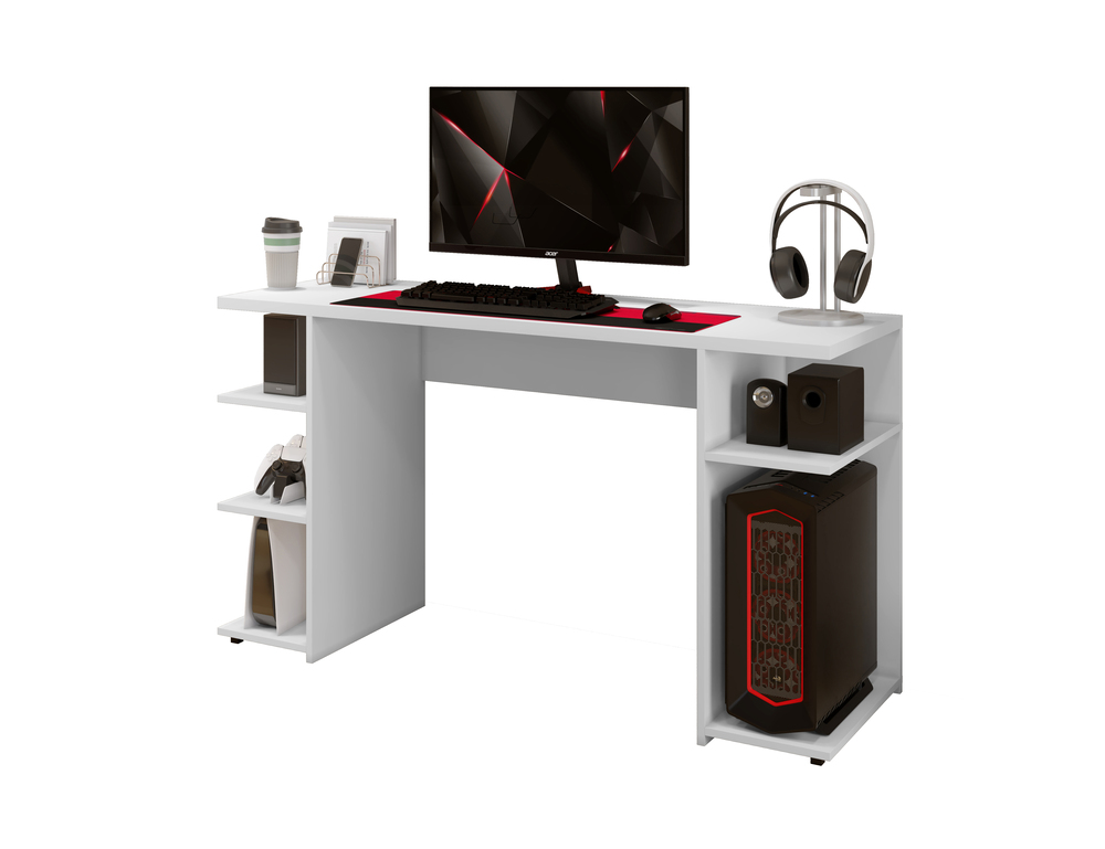 Escrivaninha Gamer com Nichos Arte Moveis Branco
