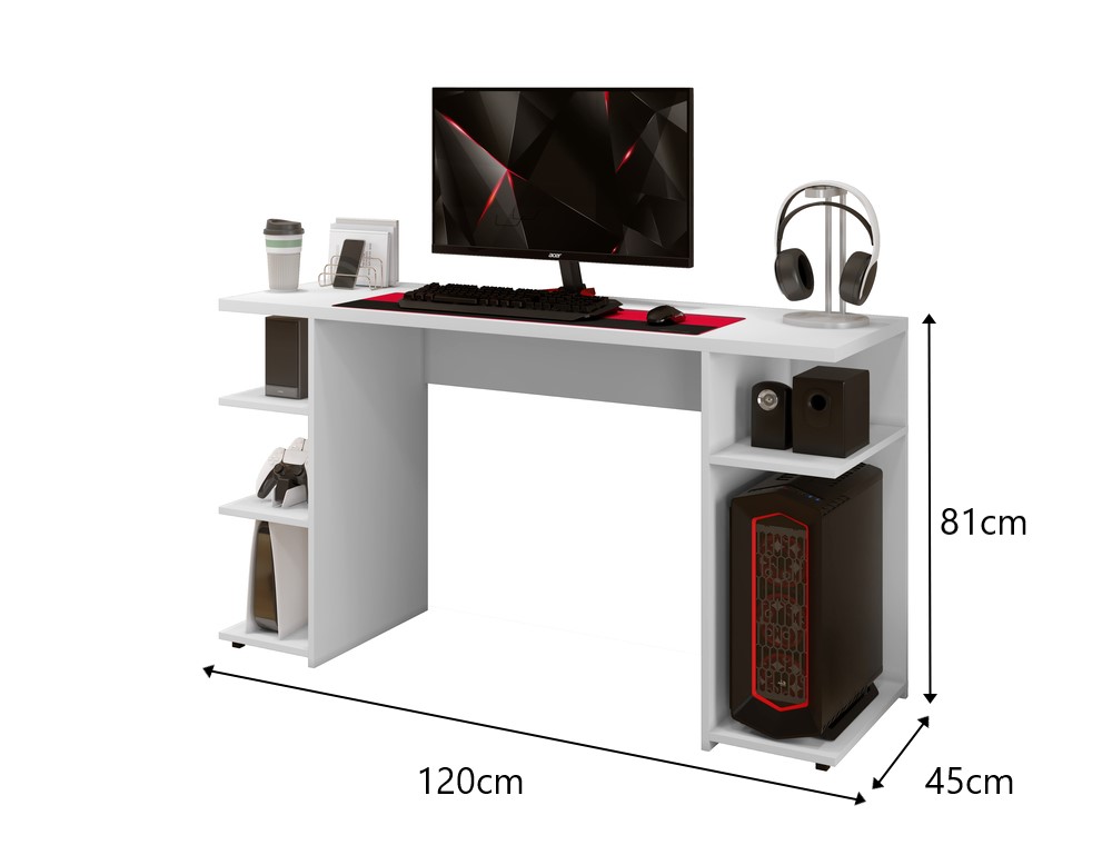 Escrivaninha Gamer com Nichos Arte Moveis Branco