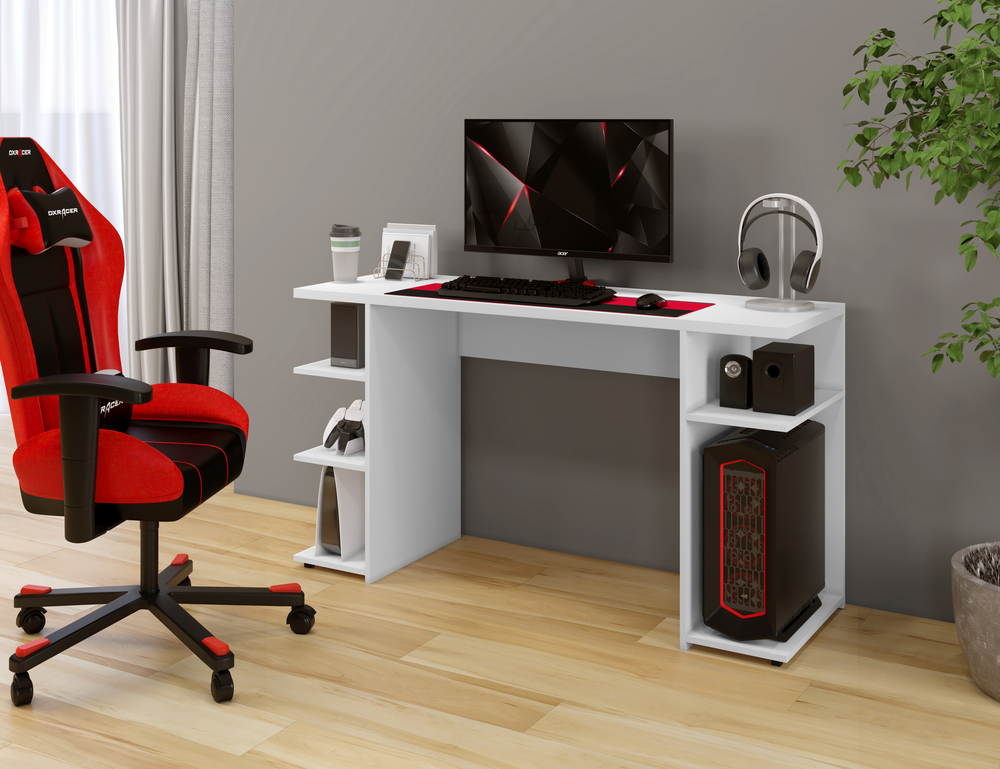 Escrivaninha Gamer com Nichos Arte Moveis Branco