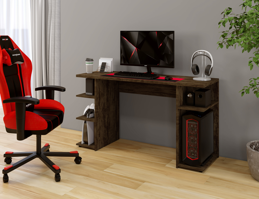 Escrivaninha Gamer com Nichos Arte Moveis Ipê Demolição