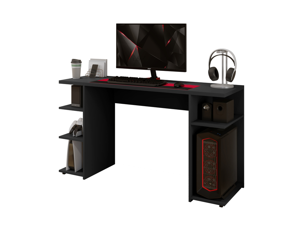 Escrivaninha Gamer com Nichos Arte Moveis Preto
