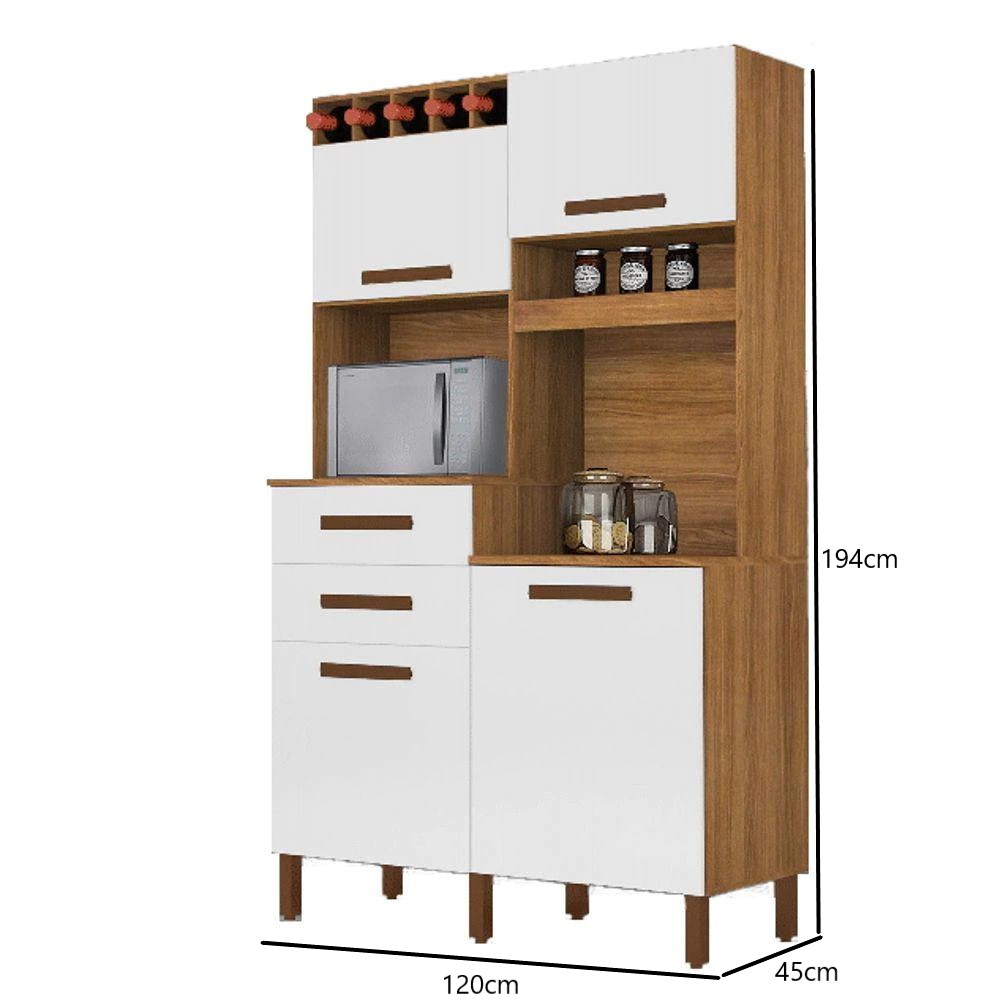 Kit França 4 Portas 2 Gavetas 4 Prateleiras 5 Garrafeiros Arte Moveis Freijó/Branco