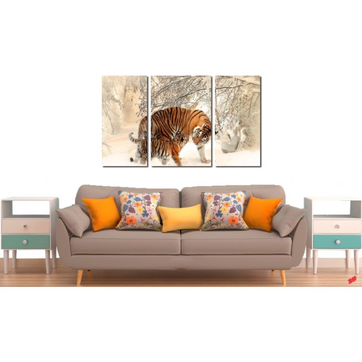 quadro tigre branco casal para decoração 3 peças