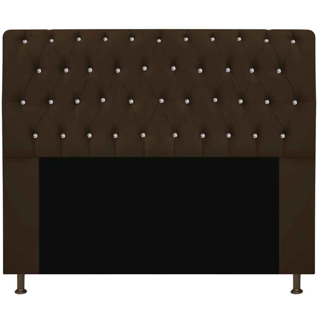 Cabeceira King Estofada Cama Box Lady 195 cm Strass  Suede Marrom