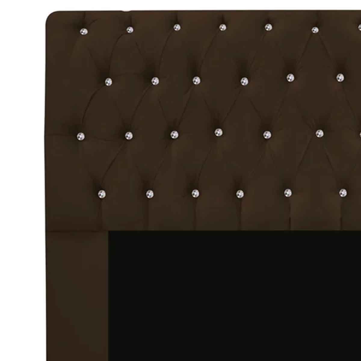 Cabeceira King Estofada Cama Box Lady 195 cm Strass  Suede Marrom
