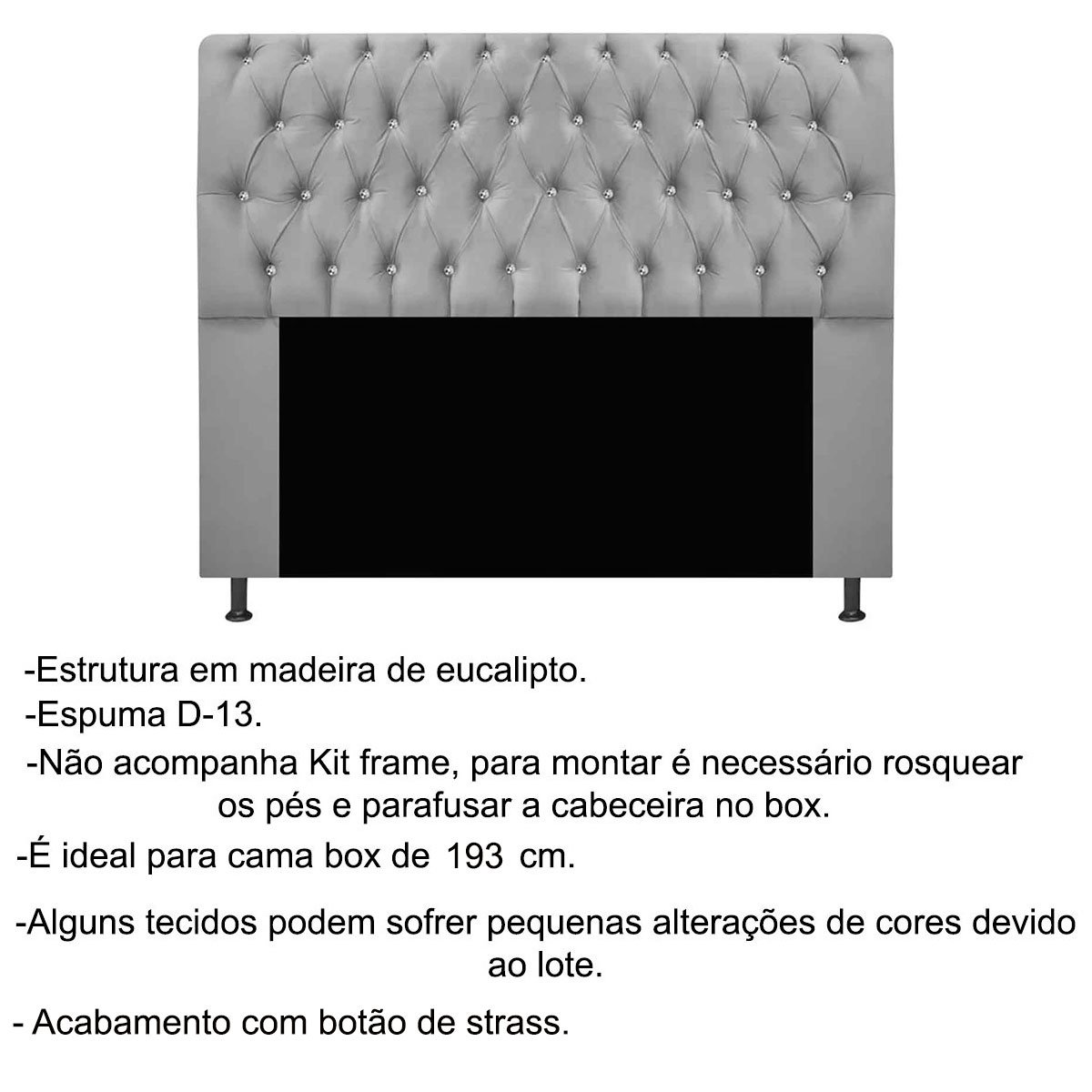 Cabeceira King Estofada Cama Box Lady 195 cm Strass  Suede Marrom