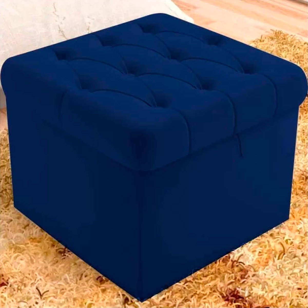 Puff Baú Quadrado Sapateira Decorativo Captonê Mali  Suede Azul Marinho