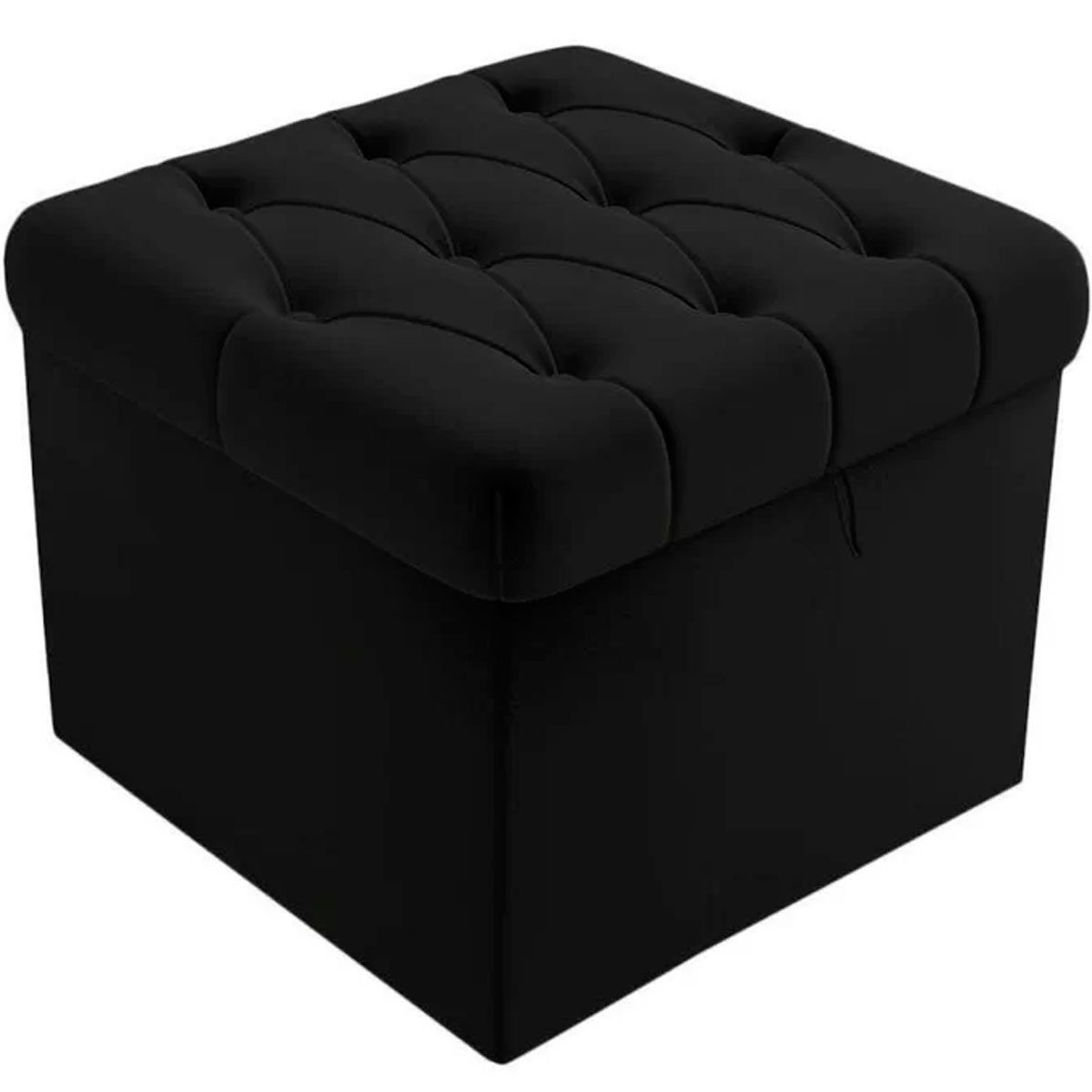 Puff Baú Quadrado Sapateira Decorativo Captonê Mali  Suede Preto