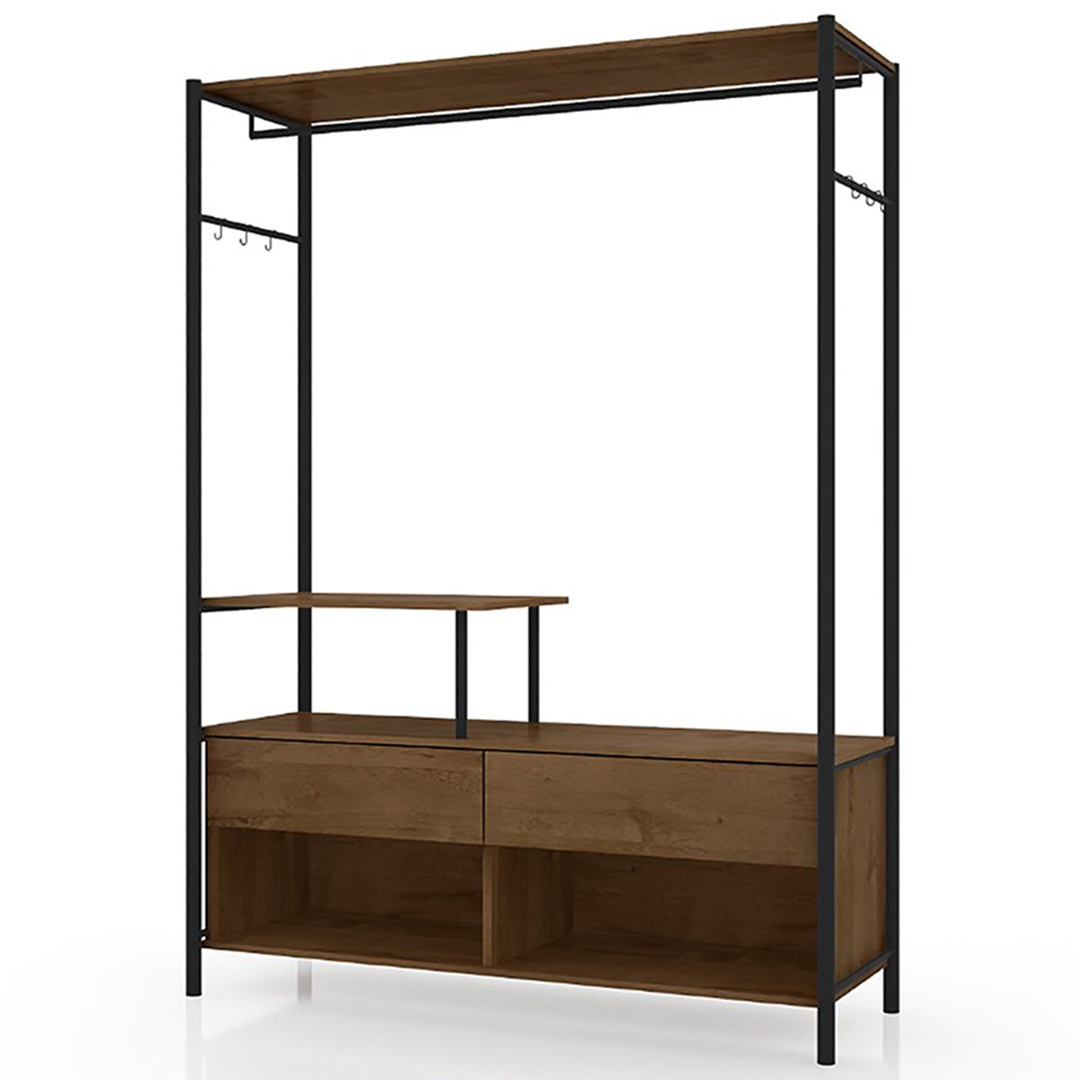 Guarda-Roupa 3 Prateleiras 2 Gavetas Aço Carbono e MDF com e Cabideiro Bianca Preto / Demolição