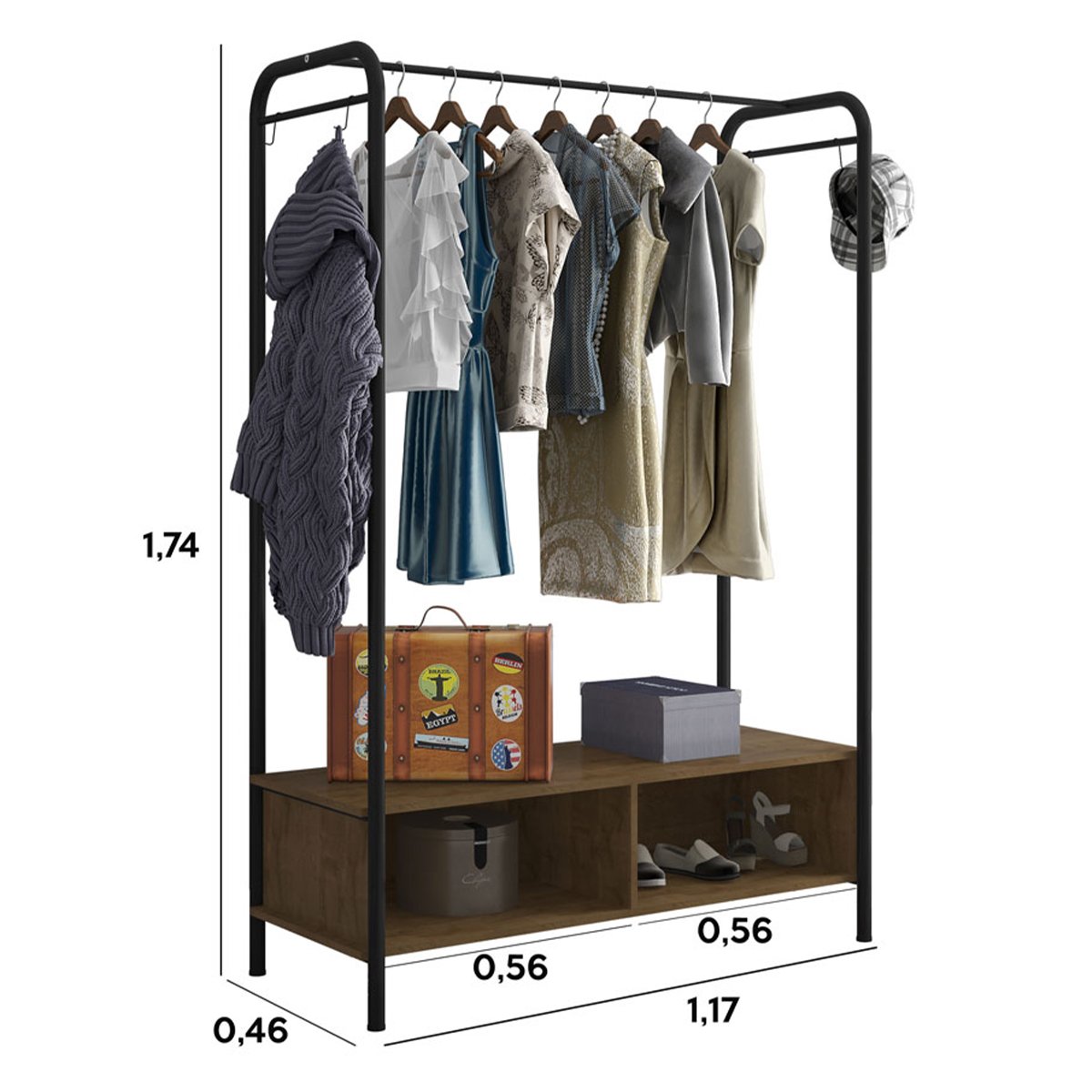 Guarda-Roupa Aço Carbono Caixaria 2 Compartimentos MDF Milena Preto / Demolição
