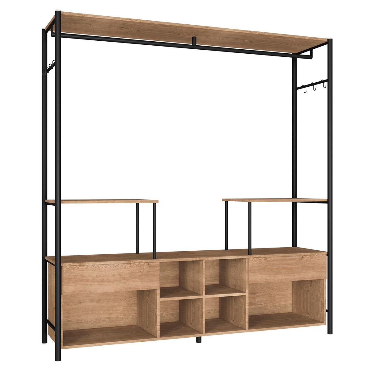 Guarda-Roupa Casal Gavetas Prateleiras Nichos Cabideiro Aço e MDF BP Bianca Preto / Demolição