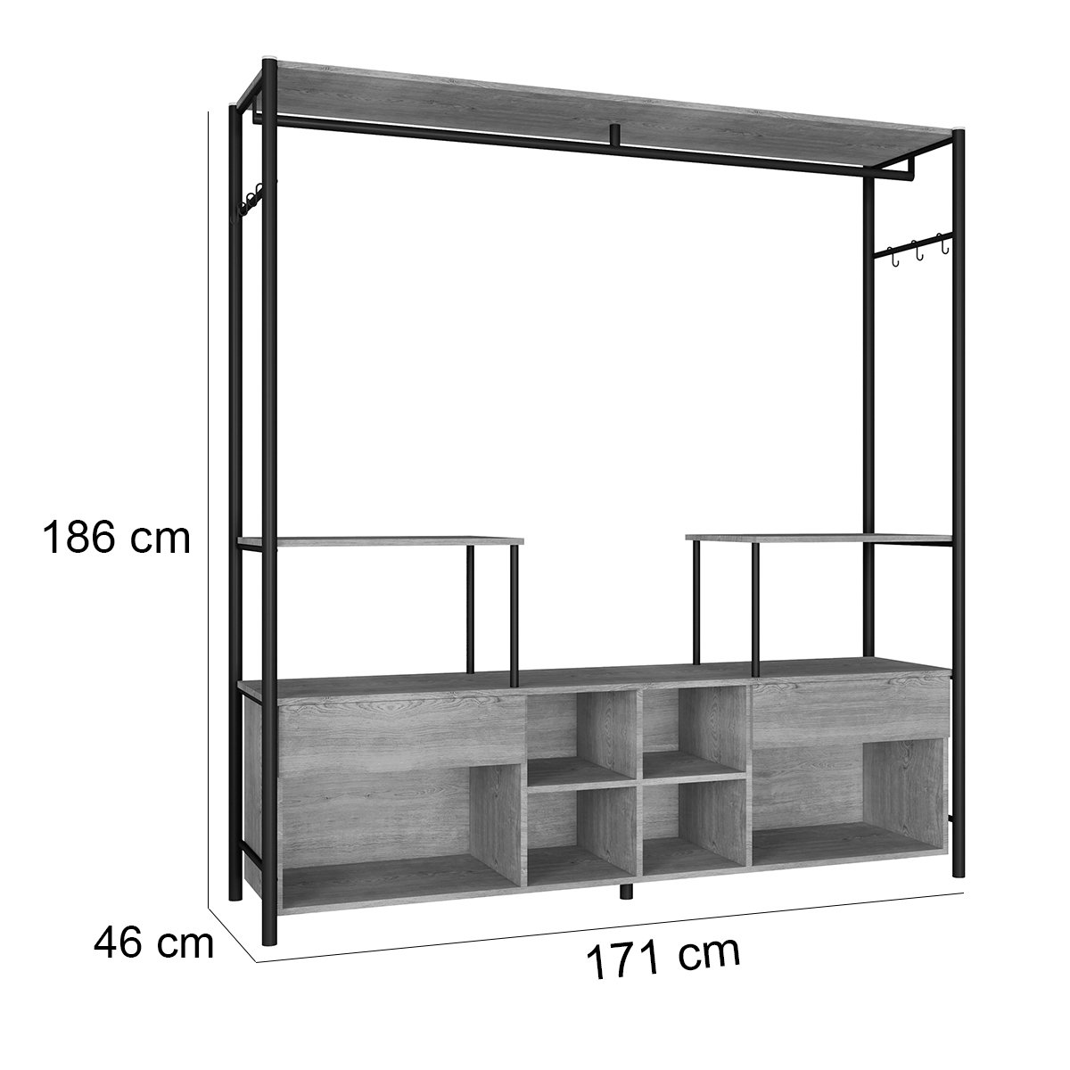 Guarda-Roupa Casal Gavetas Prateleiras Nichos Cabideiro Aço e MDF BP Bianca Preto / Demolição