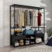 Guarda-Roupa Casal Gavetas Prateleiras Nichos Cabideiro Aço e MDF BP Bianca Preto