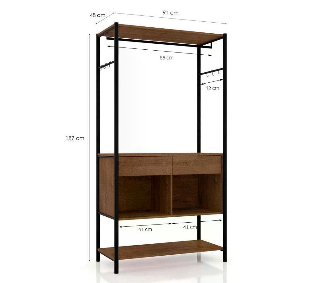 Guarda Roupa Closet 02 Gavetas Paris 8528 Preto/Demolição Fosco