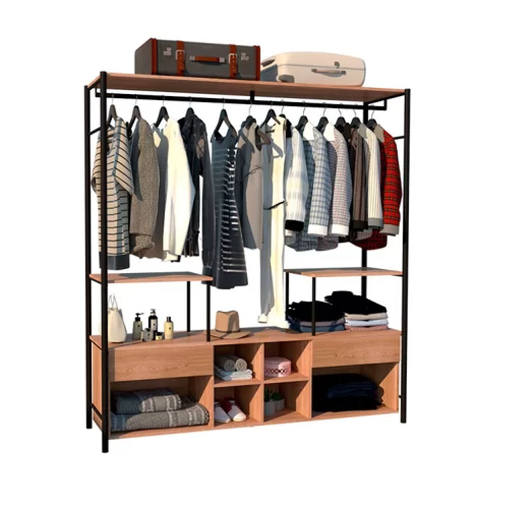 Guarda Roupa Closet Casal Industrial 174cm 2 Gavetas Barcelona Demolição/Preto - Artefamol