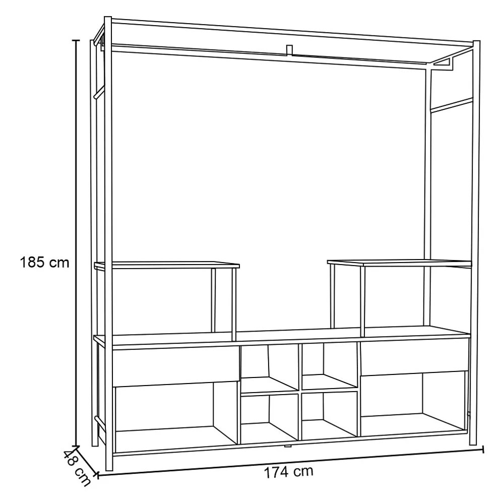 Guarda Roupa Closet Casal Industrial 174cm 2 Gavetas Barcelona Preto Texturizado - Artefamol