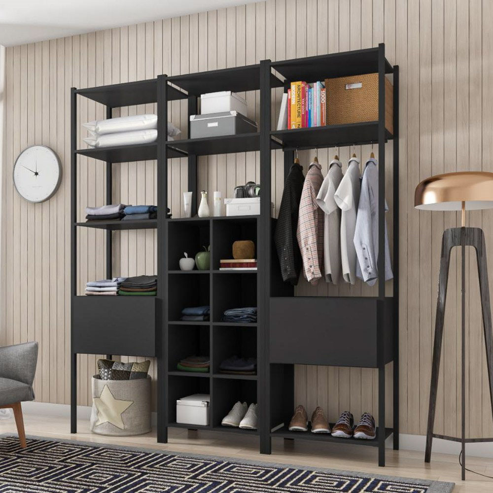 Guarda Roupa Closet Modulado 3 Peças Estilo Industrial Oxford Preto - Artefamol
